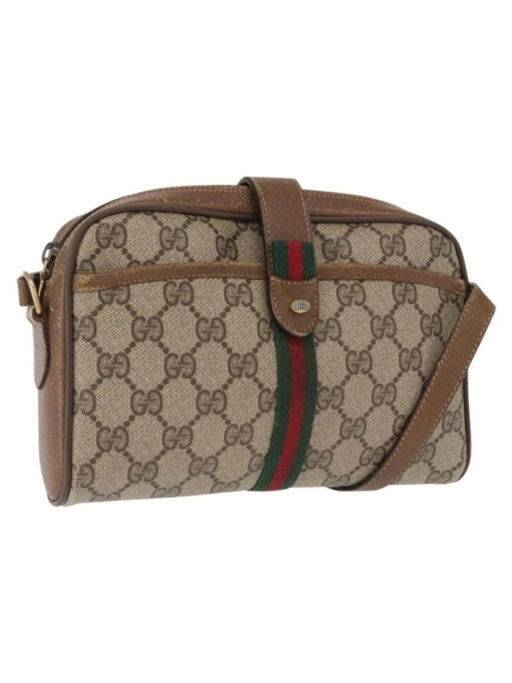 Authentic GUCCI GG Supreme Web Sherry Line Bag PVC Beige Gold 89 02 055
